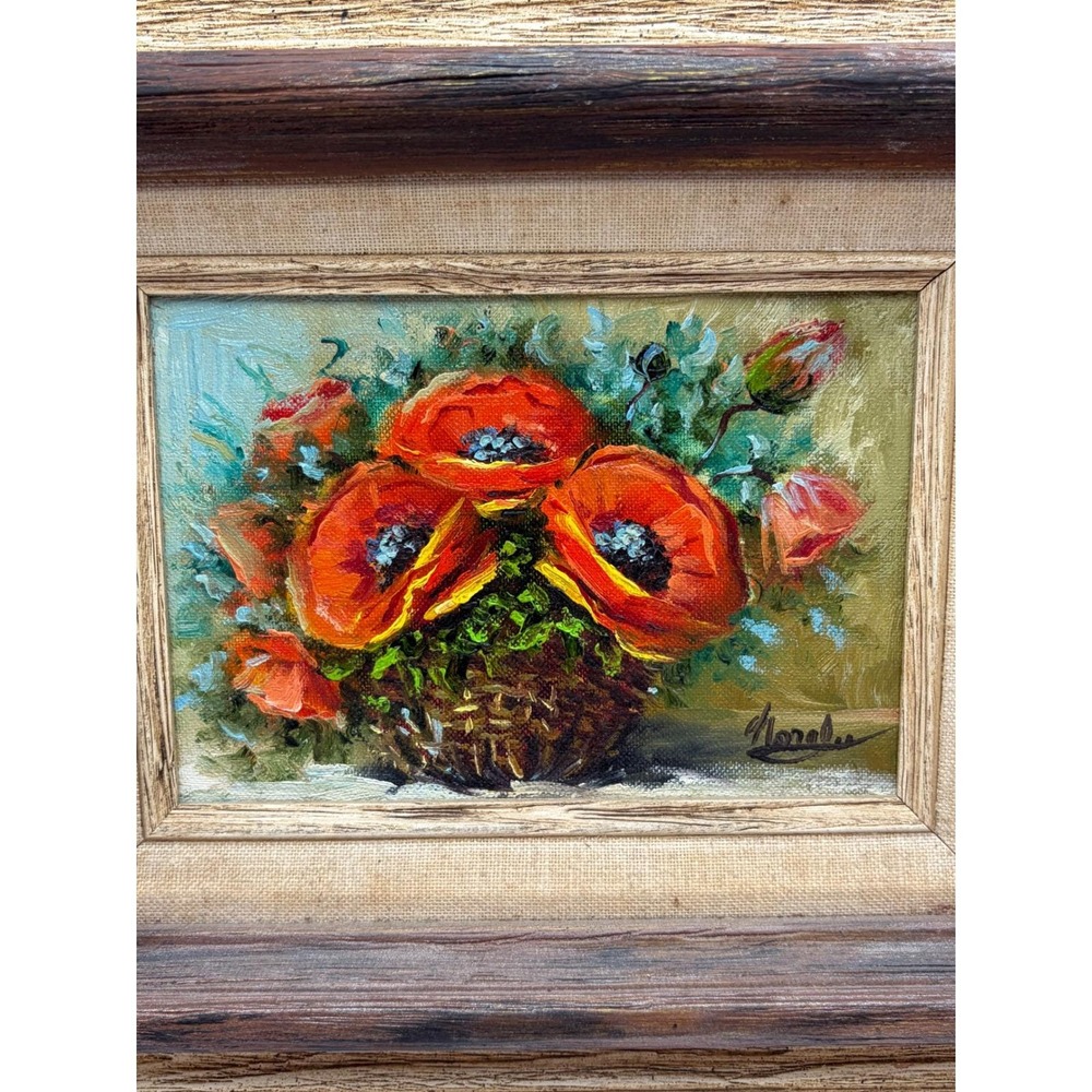 Original Oil Painting Basket O' Poppies Framed Still Life Floral Signed Nora Lee - Picture 4 of 13